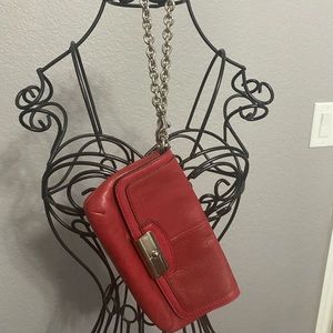 Coach wristlet- red leather with chain handle